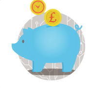 Illustration of a piggy bank representing saving time & money
